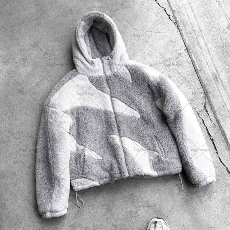 Vintage Lambswool Patchwork Cardigan Hoodie with Zipper, Short Sleeve, V-Neck, Polyester