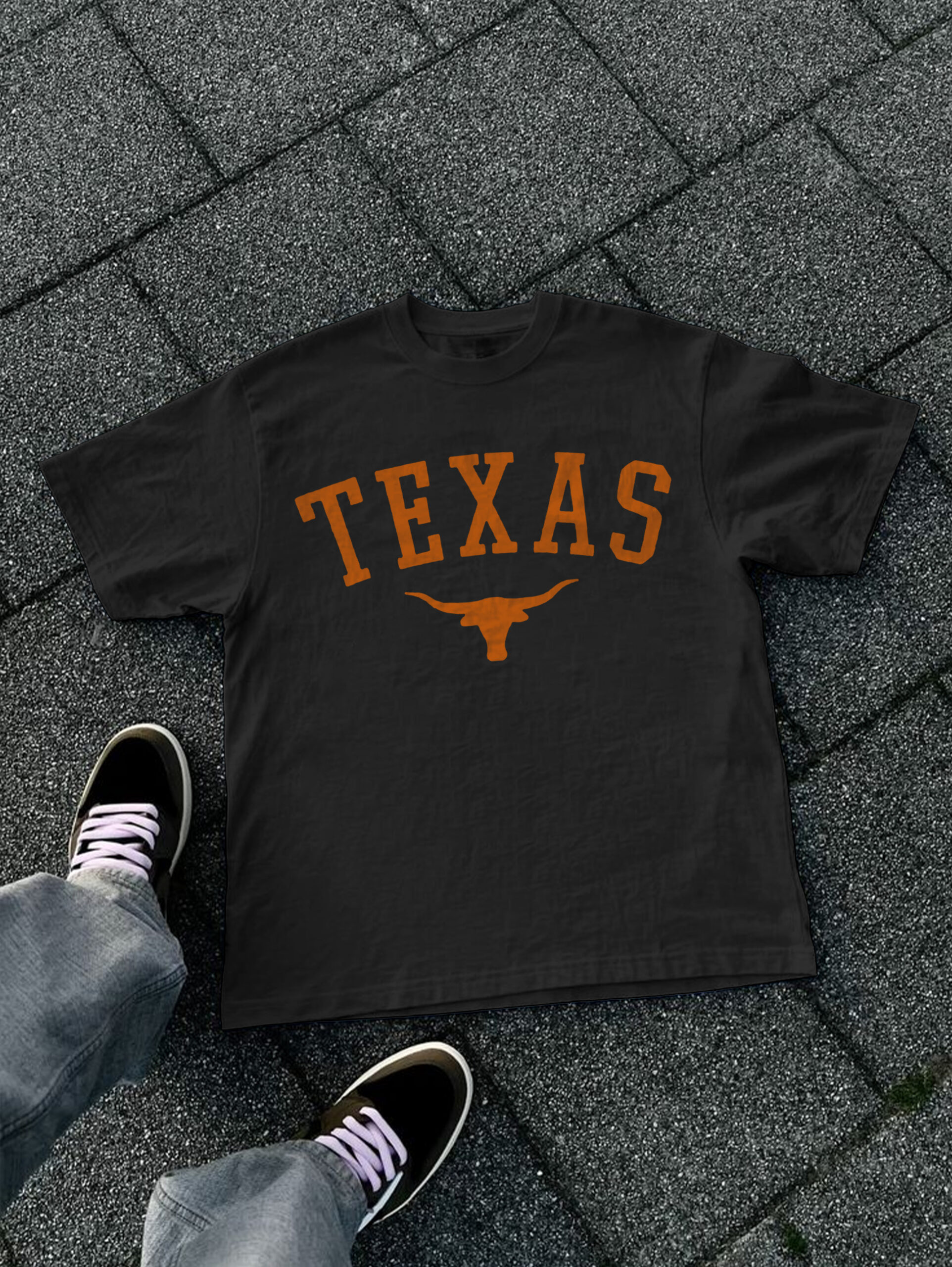 Vintage Texas Longhorn Graphic Cotton T-Shirt - V-Neck Short Sleeve Polyester Regular Length