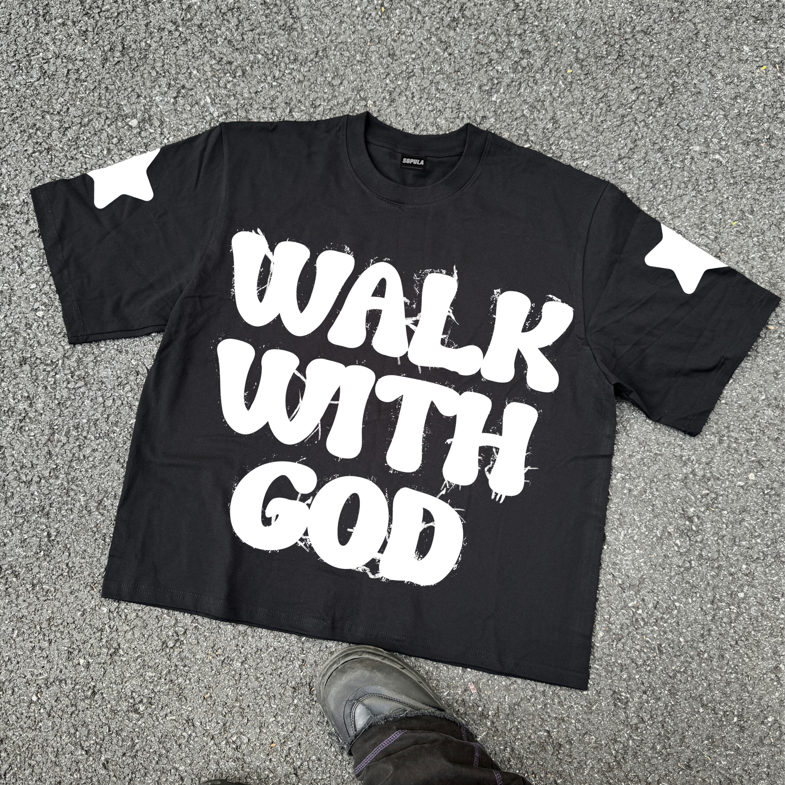 Walk With God Street Graphic Cropped V-Neck T-Shirt - Polyester Short Sleeve Vintage Summer Tee