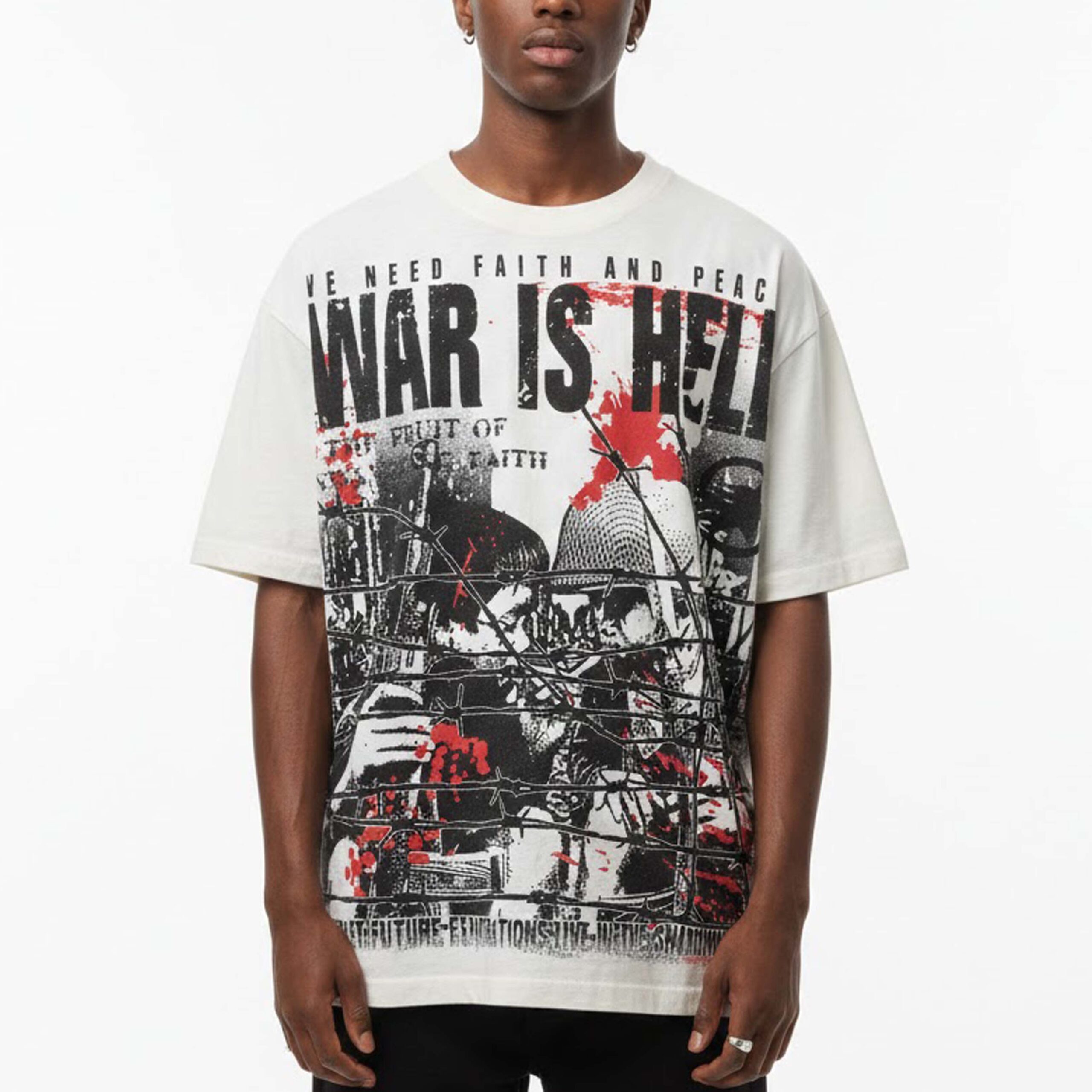 War Is A Hell Retro Vintage Graphic Cotton T-Shirt V-Neck Short Sleeve