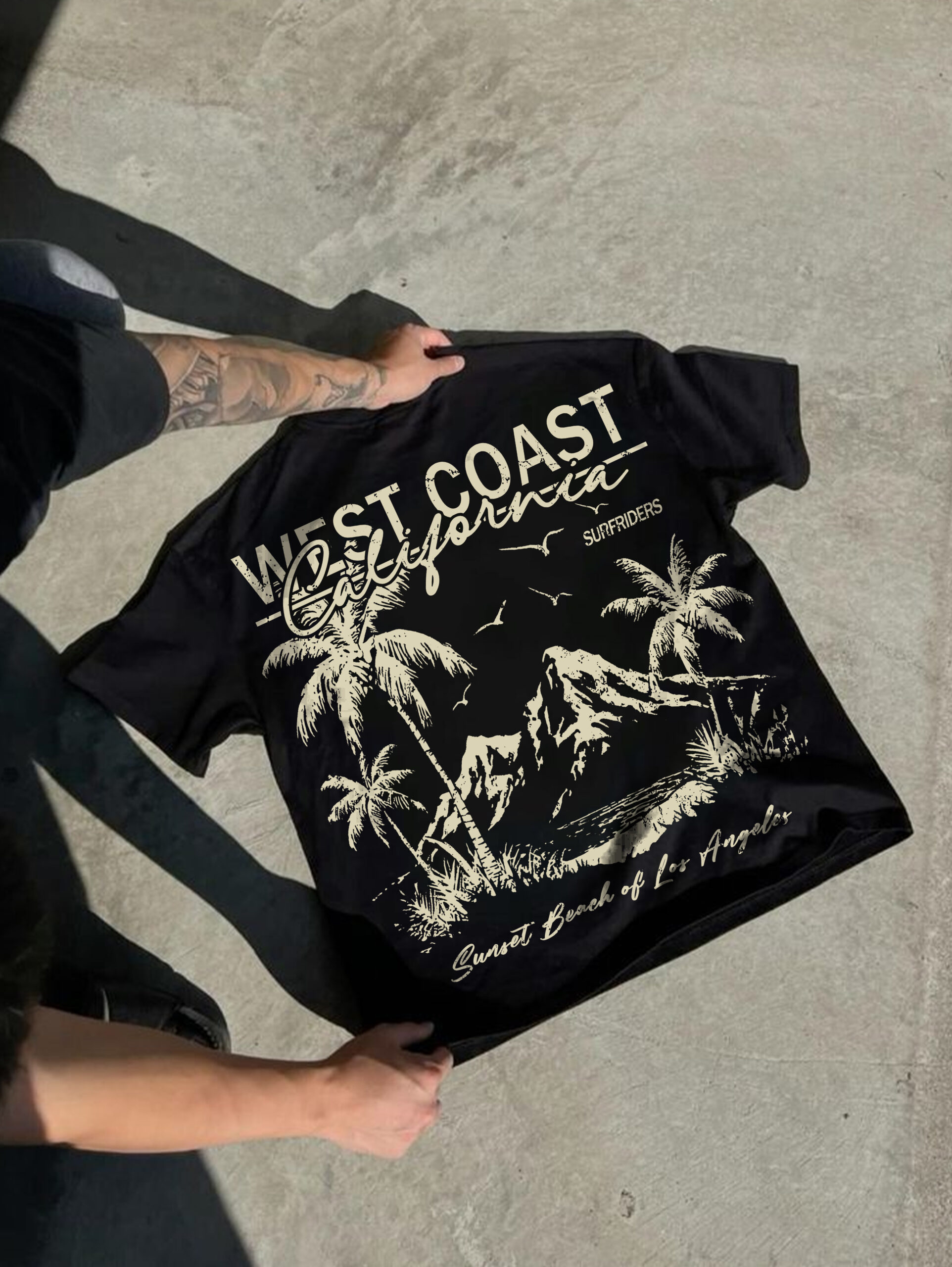 West Coast Vacation Surfing Graphic V-Neck Short Sleeve Polyester T-Shirt