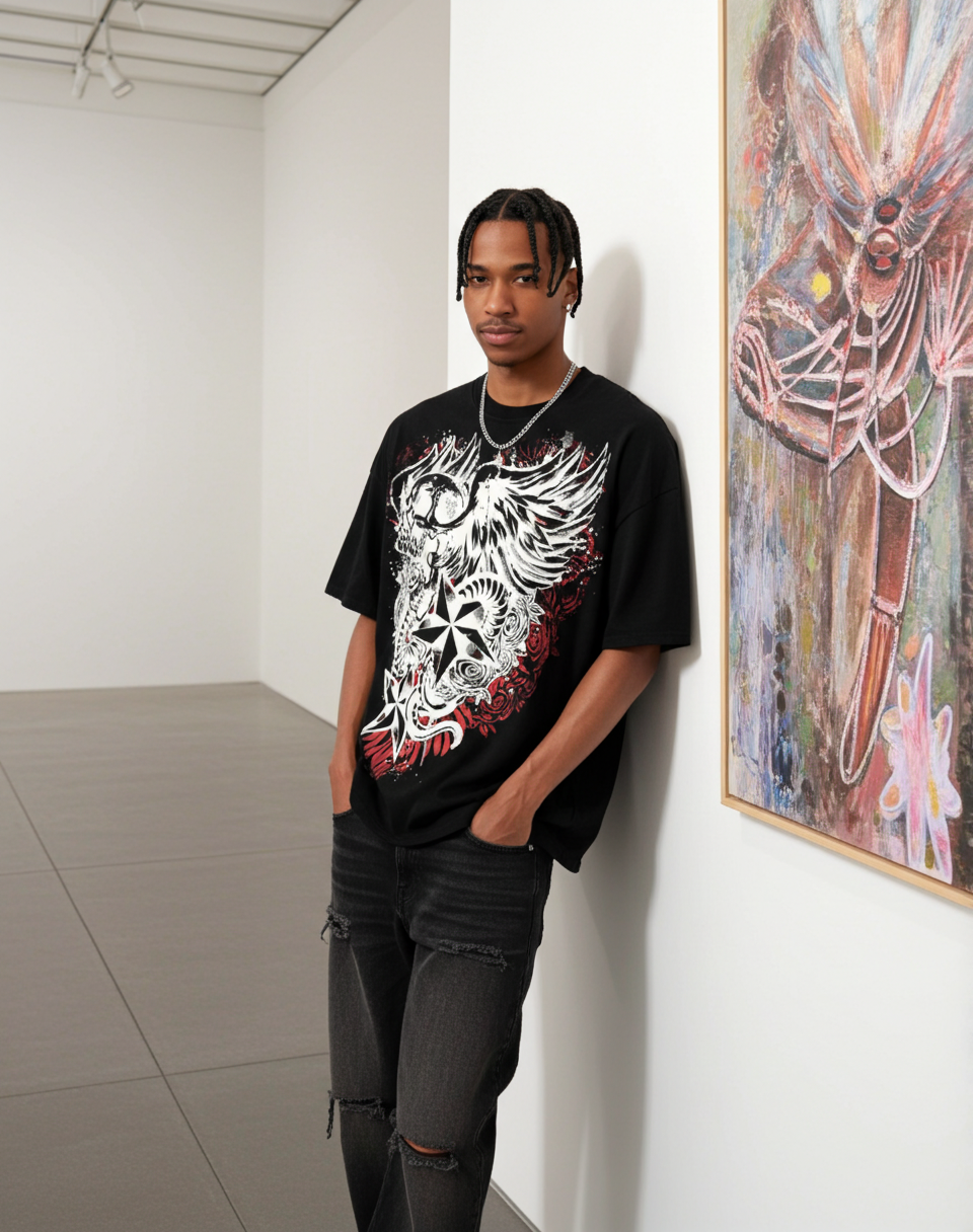 Y2K MMA Vintage Skull Rose Graphic Cotton T-Shirt - Short Sleeve V-Neck Polyester Regular Length